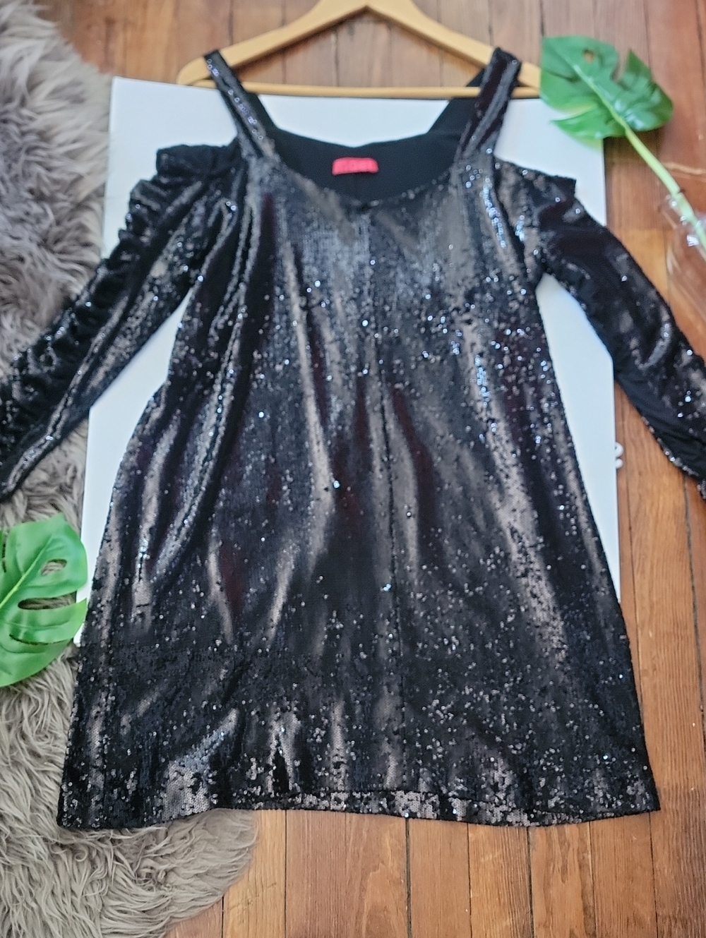 Black Sequin Cold-Shoulder Party Dress